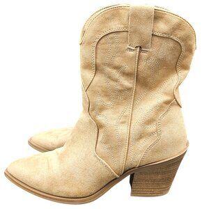 Woman's Universal Thread country western faux suede tan block heel ankle boots